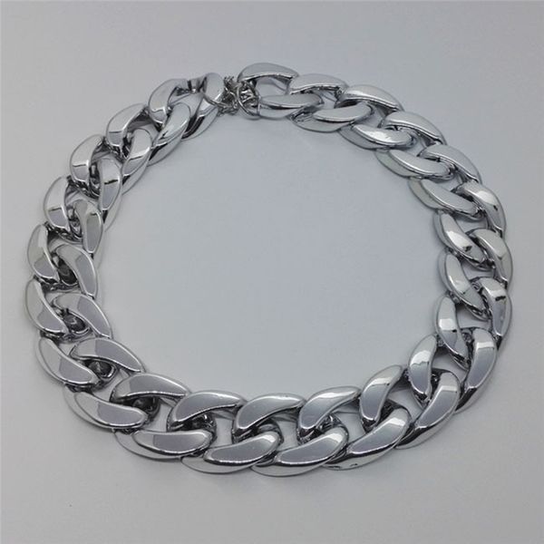 

36cm alloy chokers punk goth choker necklace silver gold rock gothic link short chain men wild jewelry gifts, Golden;silver