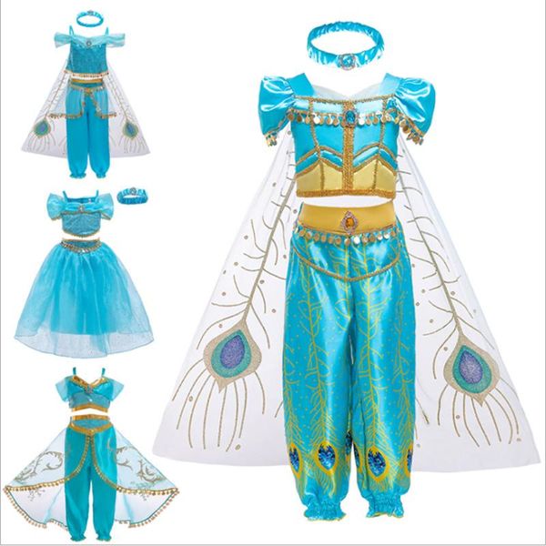 

2020 girls summer dress kids aladdin's lamp princess jasmine cosplay costume halloween dress girls fancy dresses, White