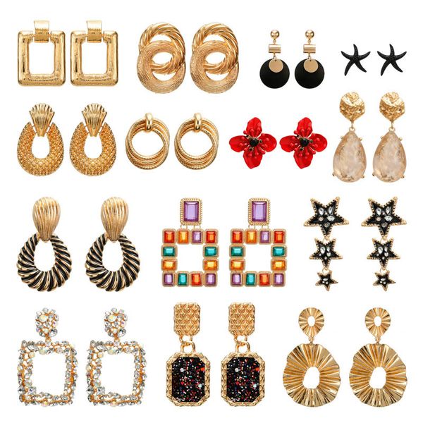 

vintage earrings large for women statement earrings geometric gold metal pendant earrings trend fashion jewelry, Silver