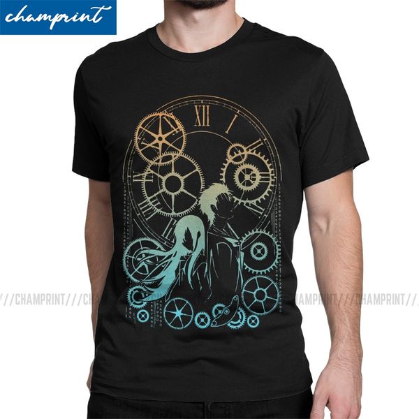 

novelty time t-shirt for men crewneck 100% cotton t shirts steins gate anime okabe kurisu short sleeve tees big size clothes