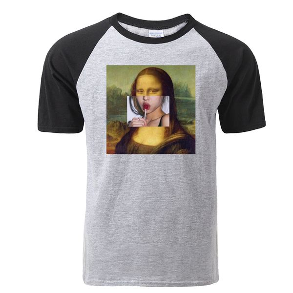

funny da vinci mona lisa print raglan t shirt men fashion summer hip hop casual cotton short sleeve t-shirt harajuku streetwear