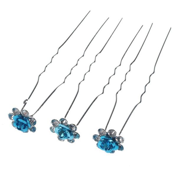 

10pcs/lot rose flower crystal rhinestone wedding party bridal prom hair pin hair clips accessory blue, Golden;white