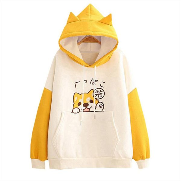 

harajuku shiba inu sweatshirt women japanese akita cute dog embroidery hoodies pullovers clothes drop shipping, Black
