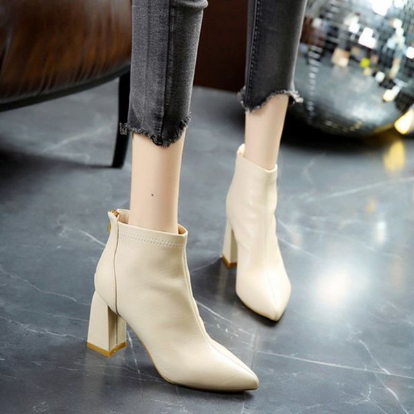 

cresfimix botas femininas women fashion black back zip comfort autumn pu leather boots beige ankle boots botas a6496