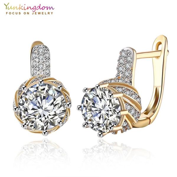 

yunkingdom round crystal earrings gold color woman hoop earings vintage fashion bride wedding jewelry circle earring female, Golden;silver
