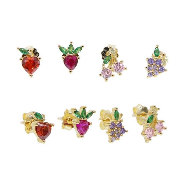 

cherry /grape/strawberry /apple shape cute minimast earrings for women wedding gift 2020 new 4 colors summer cool fruits style, Golden;silver