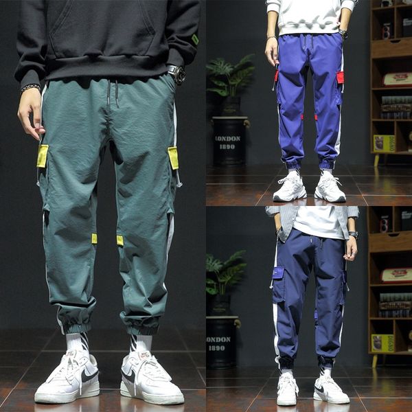 

2020 autumn new korean style trendy sports elastic chinos trousersmen's pants trousers trendy brand men's elastic casual pants for, Blue