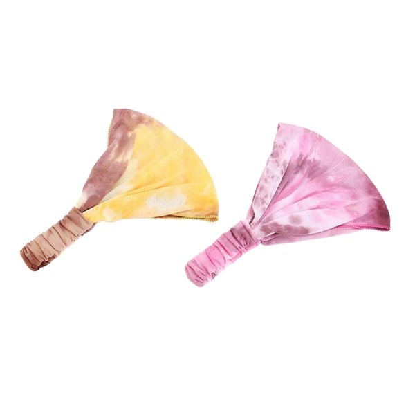 

2x tie-dye print headband stretch wide hair wrap hair band yoga headwear, Slivery;golden