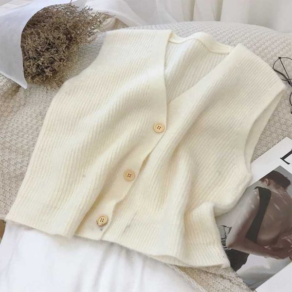 

women's loose sweater super-american-style sweater double-breasted knitted vest cardigan sleeveless vest waistcoat exej3, White;black