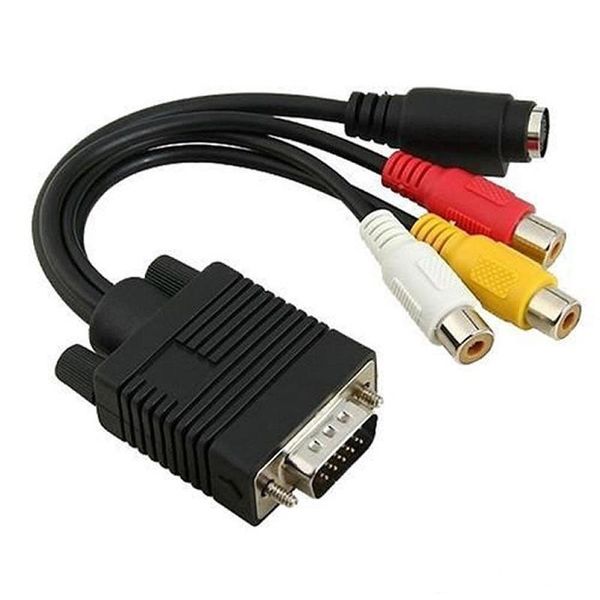 

new vga svga to s-video 3 rca av tv out cable adapter converter pc computer lap50pcs/lot