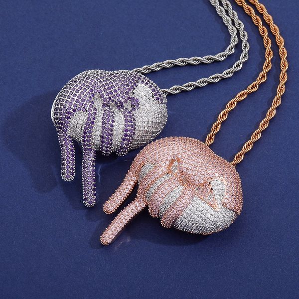 

pendant necklaces hip hop micro paved pink cubic zirconia bling iced out lip pendants necklace for men women rapper jewelry, Silver