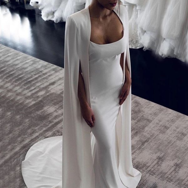 Sexy rückenfreie Meerjungfrau-Brautkleider Watteau-Schleppe Wrap Einfaches schickes Satin-Brautkleid Zweiteilige Brautkleider Vestidos de Novia