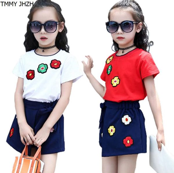 

baby girl summer style beautiful floral flower sleeve children vest clothing shorts suit 2 pieces clothes kg-287, White