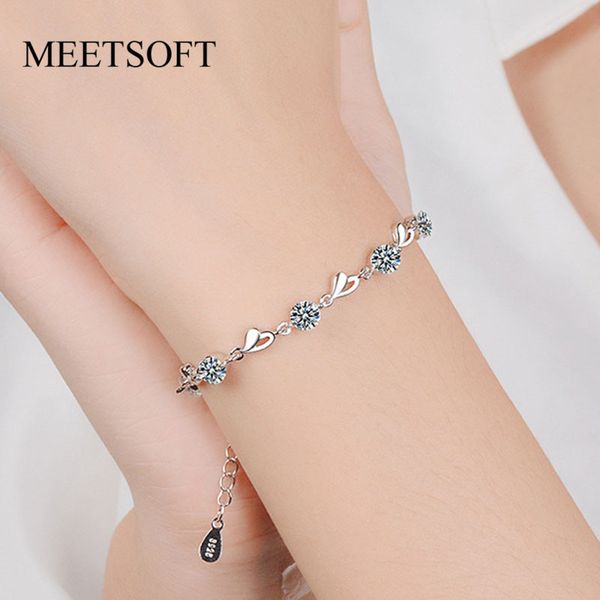 

link, chain meetsoft fashion silver color accessories trendy crystal bracelets for women little heart jewelry gift, Black