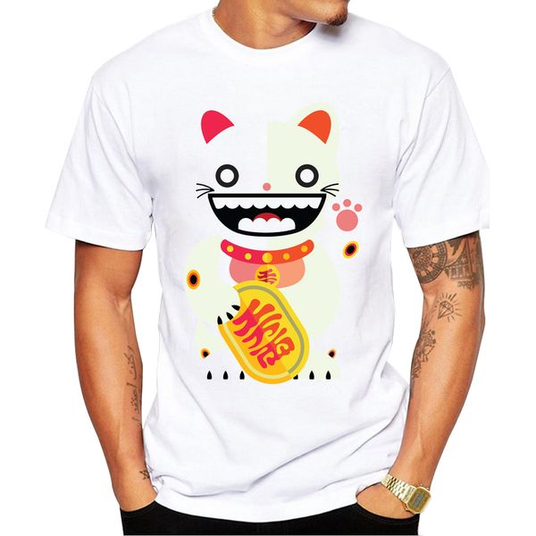 

2018 summer men t shirt short sleeve casual cool tee fashion lucky cat printed t-shirts