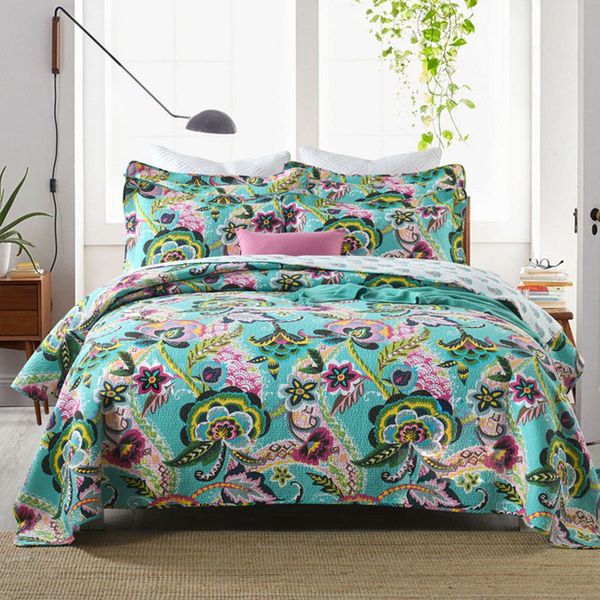 

chausub cotton bedspreads on bed quilt set 3pc quilts bed cover pillowcase king queen size coverlet quilted blanket flower print