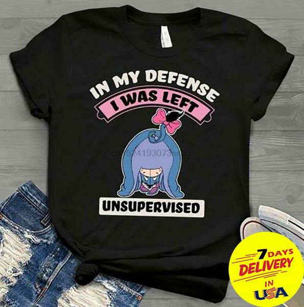 

eyore in my defense i was left unsupervised t-shirt women black s - 2xl