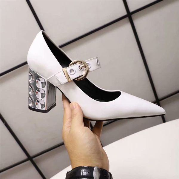 

high heel buckle decor solid color genuine leather women shoe pointed toe patent female shoe, Black