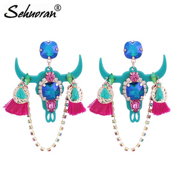 

dangle & chandelier sehuoran resin bull head pendients drop earrings for woman bohemian oorbellen fashion party elegant jewelry ear, Silver