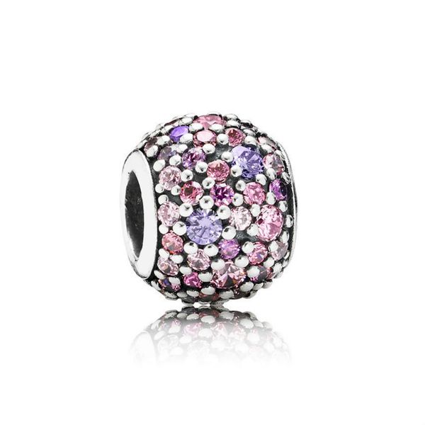 

new 100% 925 sterling silver 1:1 authentic 791261aczmx pink & purple pave ball silver charm bracelet original women jewelry, Black
