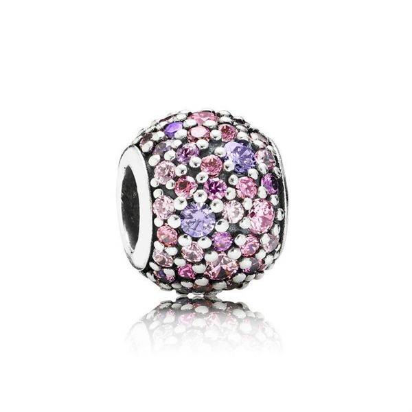 NUOVO 100% 925 Sterling Silver 1: 1 Autentico 791261ACZMX Rosa Viola Pave Ball Bracciale in argento con ciondoli Gioielli da donna originali