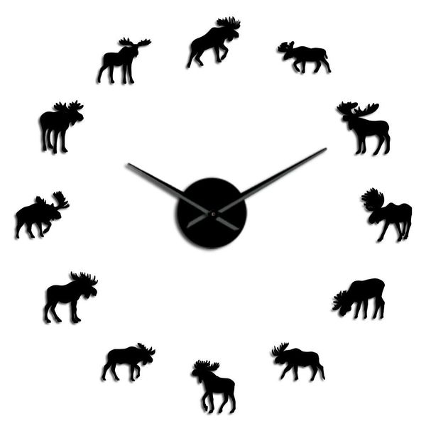 

часы безрамное часы moose силуэт лося diy giant декоративные современные настенные часы настенные для животных охота природа искусство стены