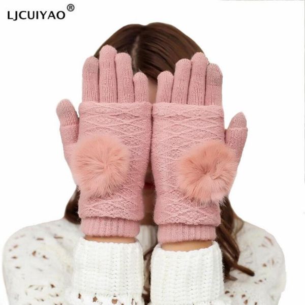 

ljcuiyao touched screen gloves women men knitting warm winter stretch double layer mittens wool full finger half guantes, Blue;gray