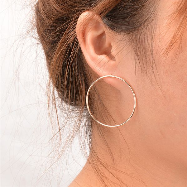 

1pair fashion aros big round circle hoop earrings for women korean geometric ear hoops earring brincos jewelry gift, Golden;silver