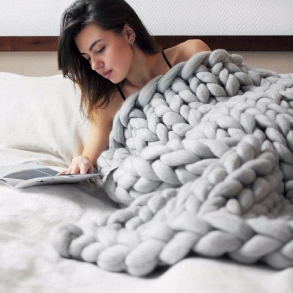 

blankets comfortable warm soft thick line giant yarn knitted blanket manual weaving