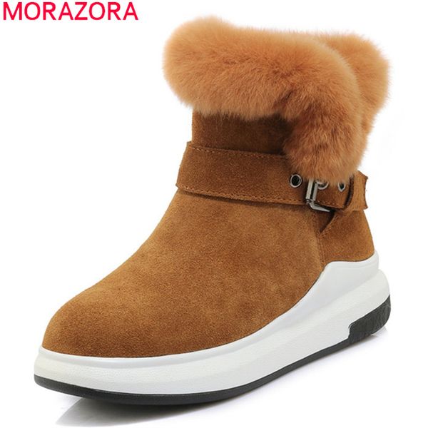 

morazora 2020 winter keep warm fashion women boots comfortable flat heel round toe ankle boots black gray