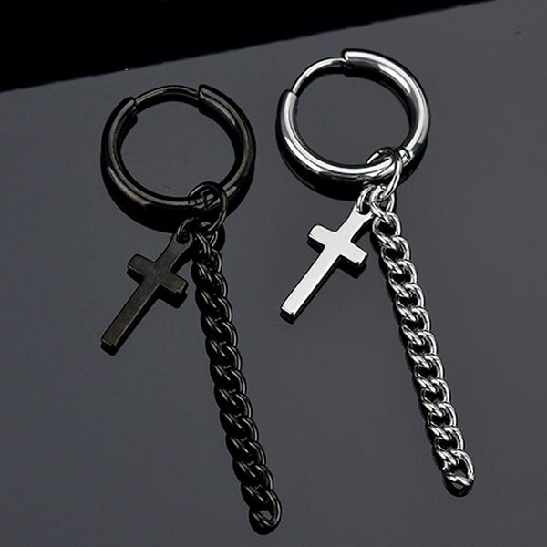 

stainless steel cross tassel earrings fashion earrings ear buckle simple neutral cross men women star souvenir, Golden;silver