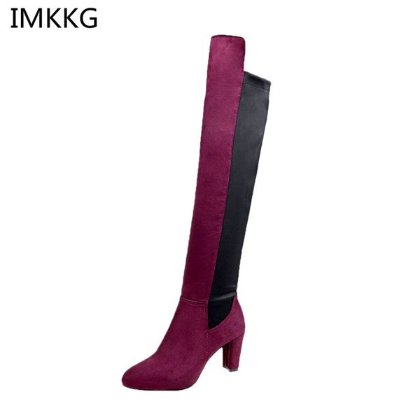 

plus size 34-43 new 2020 autumn winter women boots square heel faux suede thigh high heels over the knee-high patchwork q582, Black