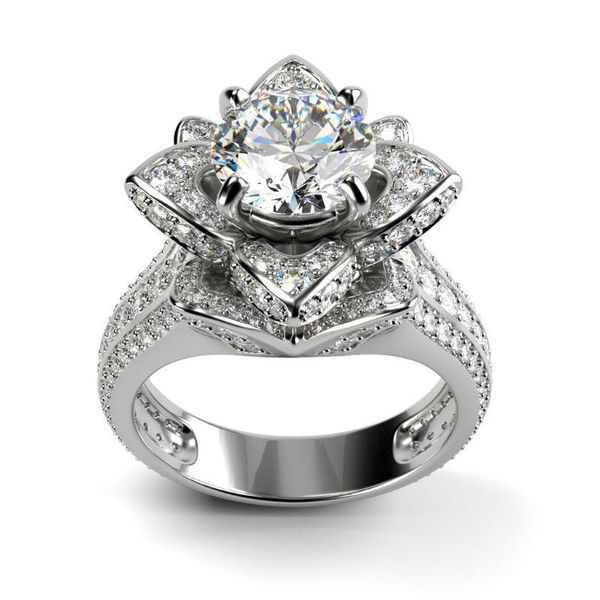 

wedding rings luxury female white crystal ring charm silver color big for women vintage zircon flower engagement, Slivery;golden