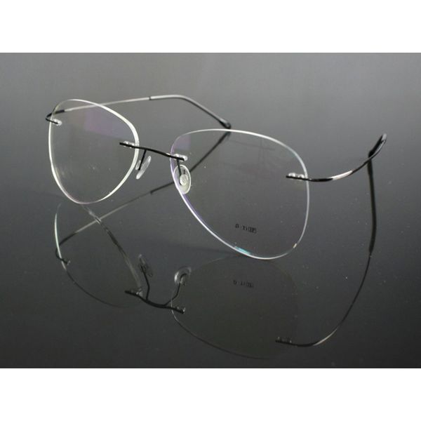 

fashion sunglasses frames rimless titanium pilot transparent glasses frame ultralight soft women men optical prescription myopia eyeglasses, Black