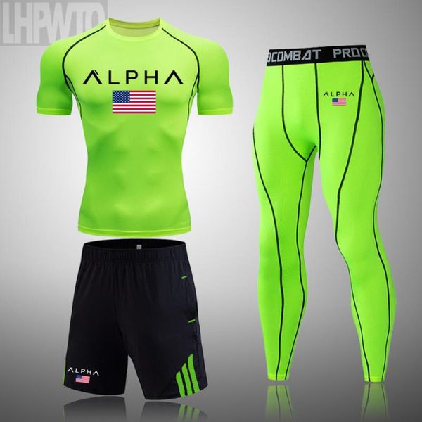 

марка мужская compression set запуск колготки тренировки фитнес обучение tracksuit короткие рукава рубашки одежда спортивный костюм для мужч, Black;blue