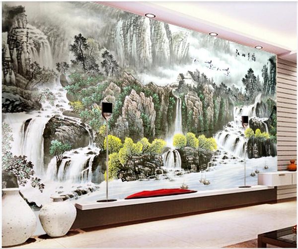 

wall paper 3 d custom p mural chinese style mountain waterfall river scenery home decor p wallpaper in the living room
