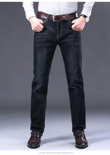 

black high elastic jeans men straight soft easing trend linye1090, Blue