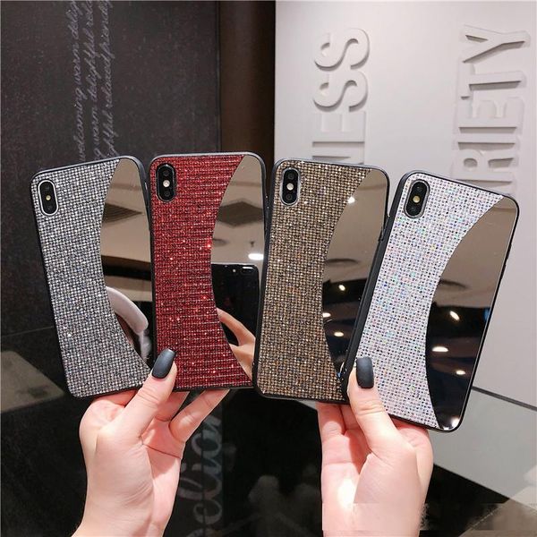 

mirror make up bling bling rhinestone glitter phone case for iphone 11 pro 6 7 8 plus x xr xs max back case cover for girl women