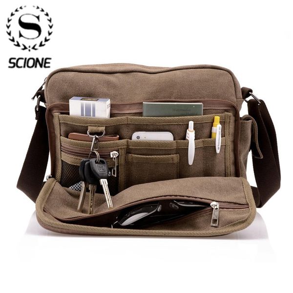 

scione canvas multifunction messenger shoulder bag solid briefcases suitcase card pocket for men women office outdoor travel bag 200918