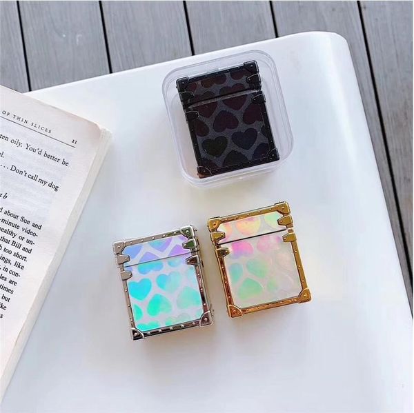

shiny laser love heart square case for apple airpods case protective cover wireless bluetooth earphone case charging box bags