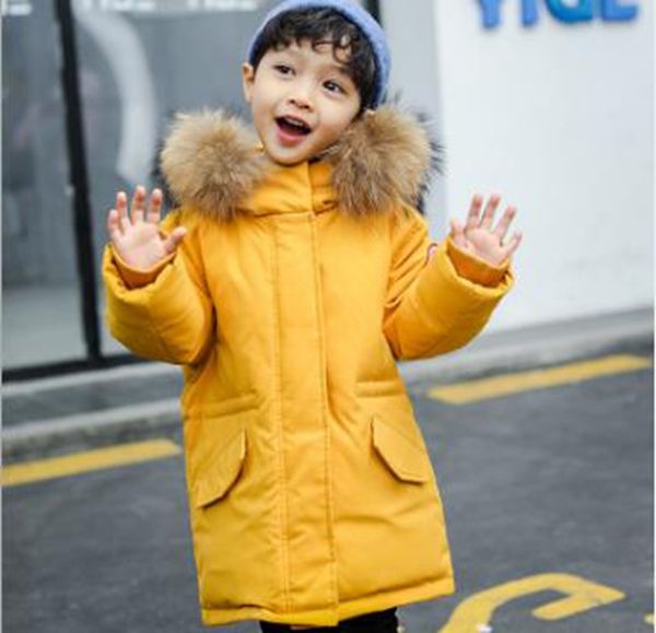 

wholesale new style big fur collar boys and children thick winter children down jacket, Blue;gray