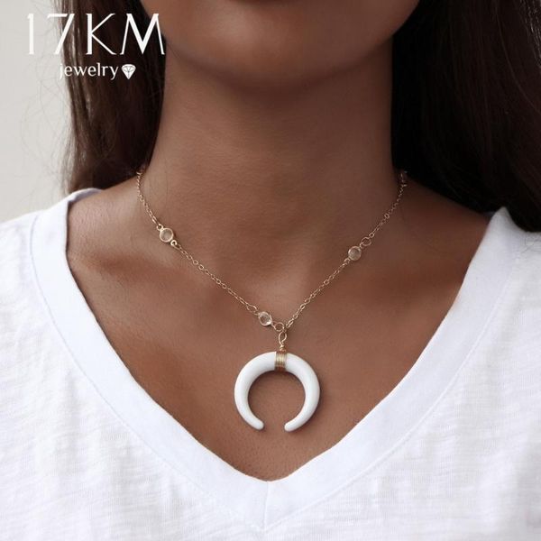 

17km bohemian chokers acrylic ox horn moon crescent necklaces 2020 vintage bijoux handmade crystal necklace for women, Silver