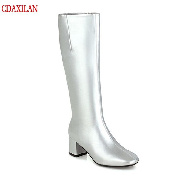 

cdaxilan new arrivals riding equestain boots women's soft leather side zipper high-heel knee-high boots winter warm, Black