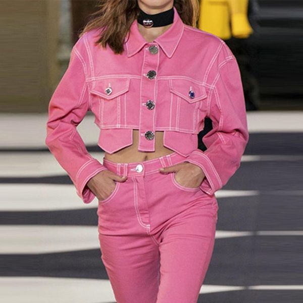 

Women Crop Denim Jacket Spring Autumn Buttons Casual Jeans Jacket Coat