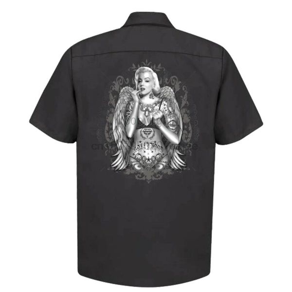 

marilyn monroe mexican sugar skull tattoo biker red kap garage work shirt 131