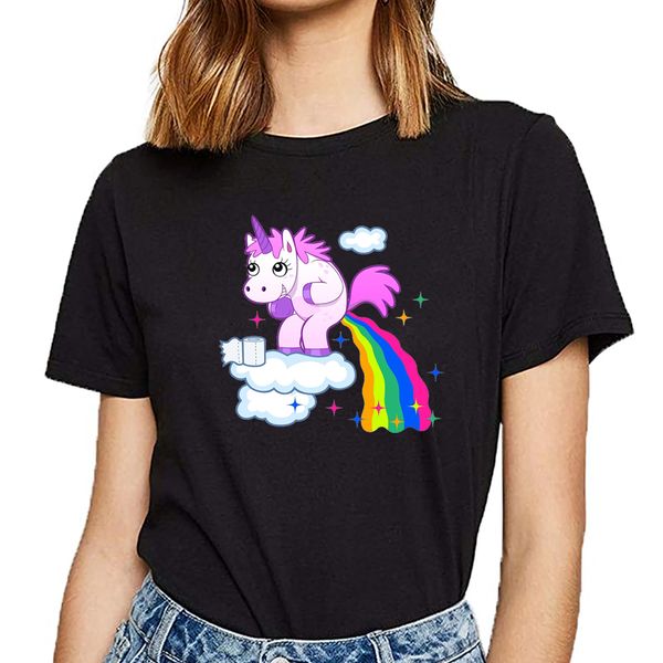 

t shirt women unicorn rainbow pp fit inscriptions custom female tshirt