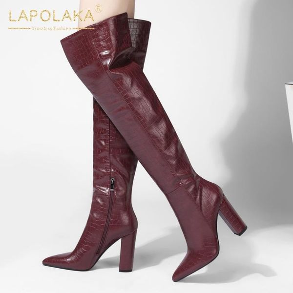 

lapolaka large sizes 43 high heels fashion design woman winter shoes female over the knee boots, Black