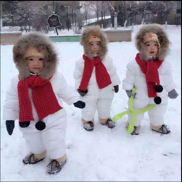 

russia winter baby snowsuits kids jumpsuit hold -25 18m-4t boy girls warm natural fur down jacket kids clothes infantil rompersxvpv, White