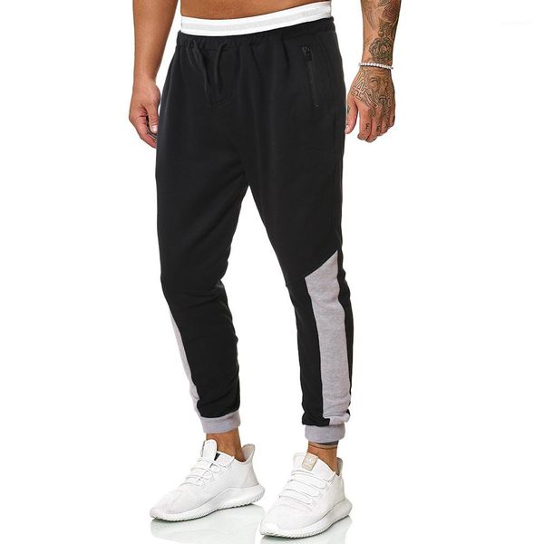 

contrast color mid waist long trousers casual fashion male clothing mens designer pancil pants new panelled, Black