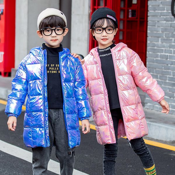 

boys and girls cotton winter fashion sports jacket mid-length coat children's cotton shiny winter disposable long-season warm ja, Blue;gray